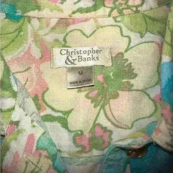 Christopher & Banks Linen Denim type feel Jacket Size Medium floral and soft - Picture 3 of 3